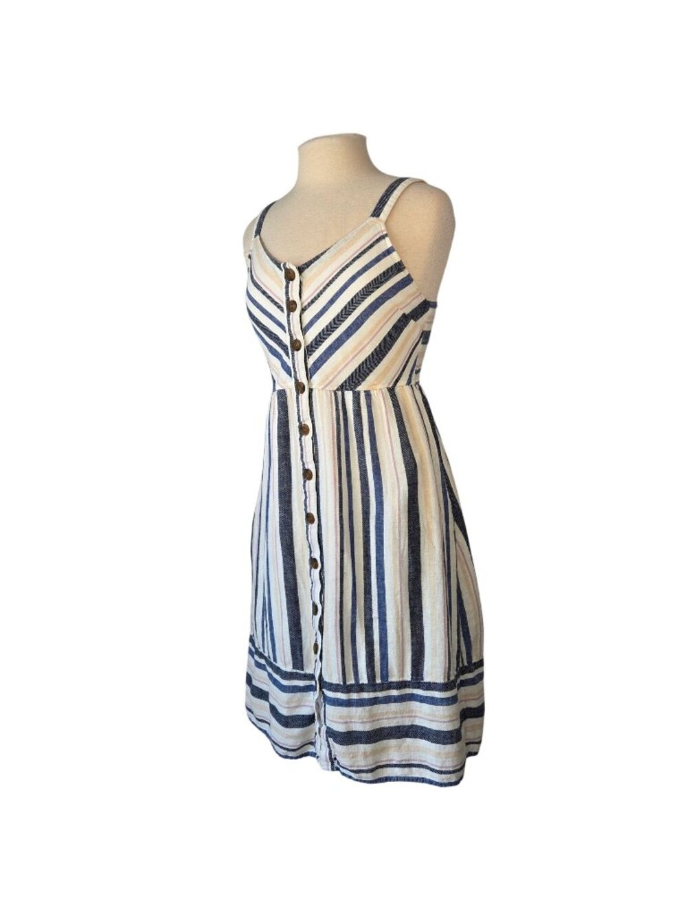 Universal Thread Striped Linen Blend Button Front Sundress Medium